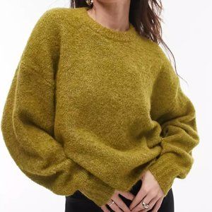TOPSHOP Knit Boxy Boucle Sweater in Lime Green